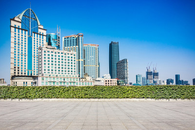 北卡罗莱纳罗利市中心从街道水平的视图，HDR图像
