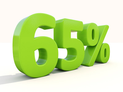 白色背景上65%的百分比图标