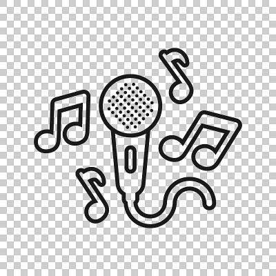 卡拉ok音乐图标在透明的风格。麦克风语音矢量图上的孤立背景。音响设备经营理念。