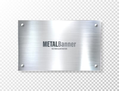 Realistic shiny metal banner. Brushed steel plate.