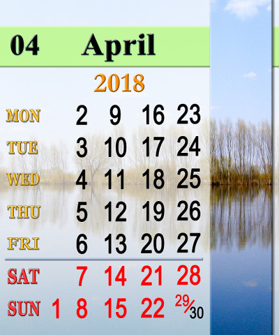 2018年4月的日历上有春季洪水的图像