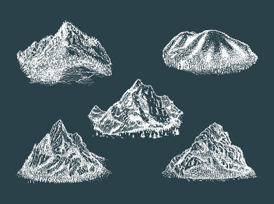 山景，手绘插图收藏。山景集，矢量草图。