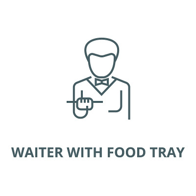Waiter with food tray vector line icon, linear con