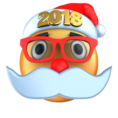 3d橙色表情微笑与2018圣诞帽