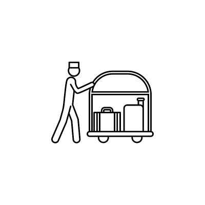 有行李图标的门卫。移动概念和web应用的酒店和汽车旅馆元素。细线图标用于网站设计和开发，应用程序开发