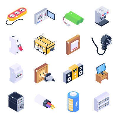 Pack of Electronics Instruments Isometric Icons