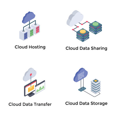 Cloud Technology Isometric Icons Set