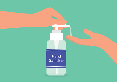 使用大瓶洗手液的人手。Handrub。酒精凝胶。手消毒剂。