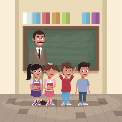 老师和孩子们在教室里