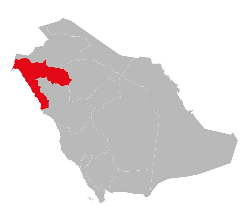 在沙特阿拉伯地图上标出的塔布克省。