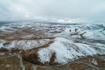 雪后湿地自然风光航拍