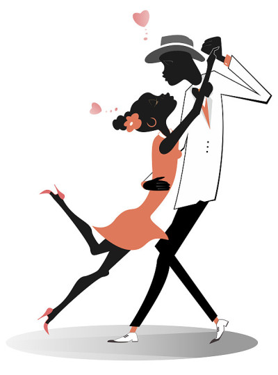 Romantic dancing young African couple isolated ill