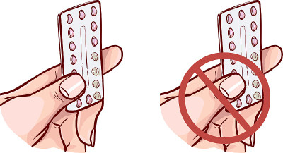 矢量插图的粉红色药丸在一个女人的手