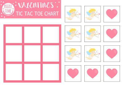Vector Saint Valentine day tic tac toe chart with 