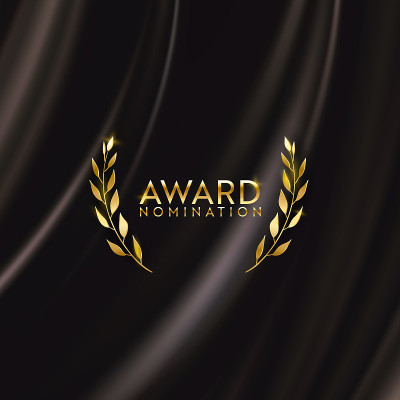 Golden winner laurel wreath glitter banner.  Award