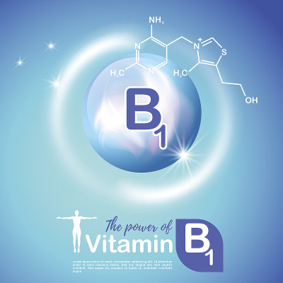 营养标志的概念。维生素B1的力量。Сhemical公式