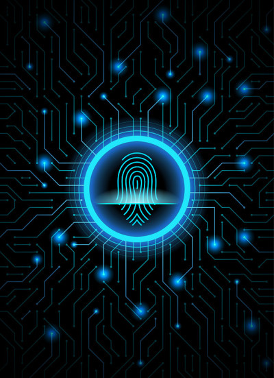 Cyber security fingerprint dark blue abstract digi