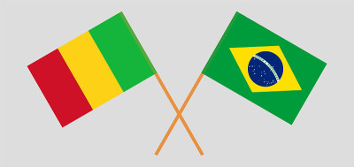 Crossed flags of Mali and Brazil