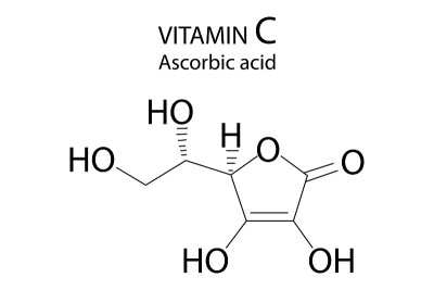 维生素C分子式。原子结构。化学教育。科学背景。矢量插图。股票的形象。