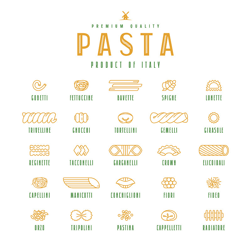 一套图标的意大利面品种