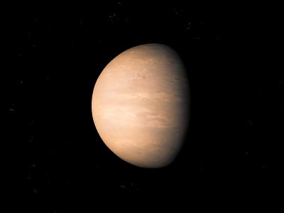 金星在太空中，被太阳照亮。