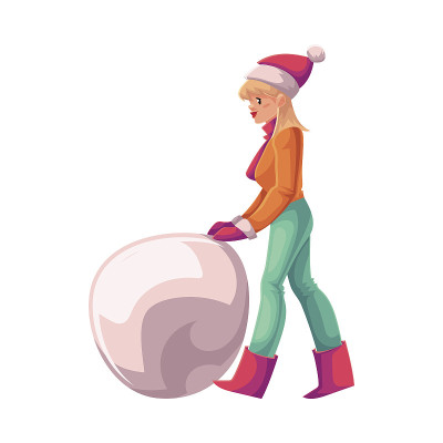 年轻漂亮的女人正在堆雪人