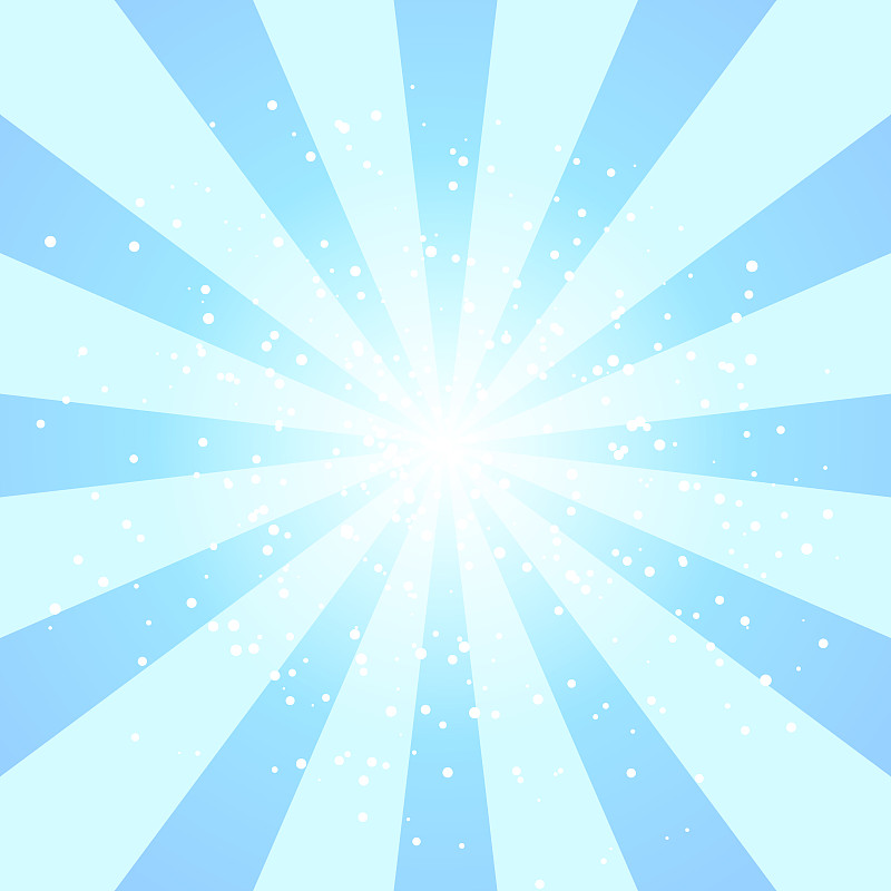 Radial blue sun burst beams or sparkles on white b