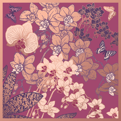 热带花卉，兰花和蝴蝶。的模式。向量。