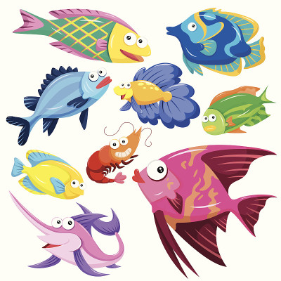 卡通海洋动物插图集