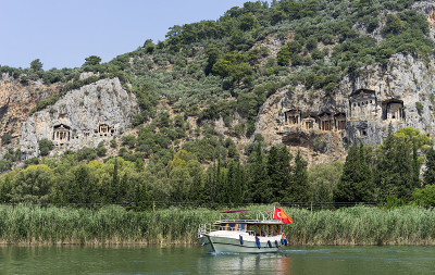 科诺斯古城和岩石王墓在Dalyan，奥尔塔卡，Muğla，土耳其