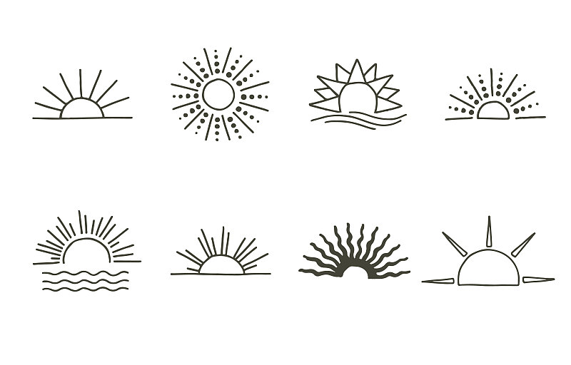 集线条设计与阳光。可编辑的矢量插图网站，贴纸，纹身，图标