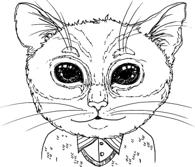 手绘矢量插图。穿着针织毛衣的时髦猫。