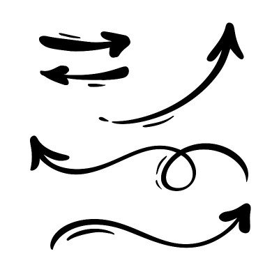 Abstract Vector Arrows set. Doodle hand made marke