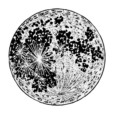 Realistic full moon drawing. Vintage engraving ast