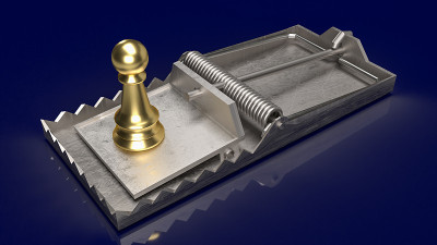 金棋在陷阱的商业概念3d渲染