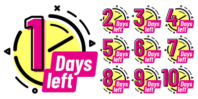 Days left badges. Going countdown sign, one day le