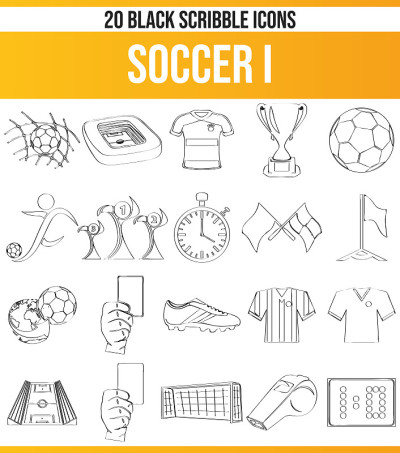 Scribble Black Icon Set Soccer I