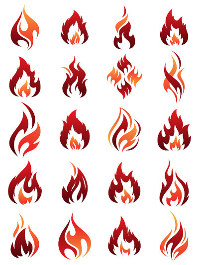 Set of colorful fire icon symbol for element desig