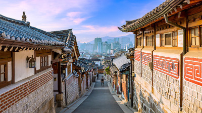 首尔市北川韩屋村，韩国传统风格古建筑，首尔，韩国。