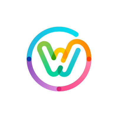 W字标志在一个彩虹渐变的圆圈内。不可能是一行风格。