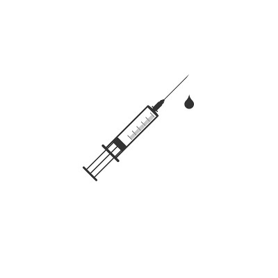 医用注射器与针和滴图标隔离。注射器上标明疫苗，接种疫苗，注射，流感疫苗。平面设计。矢量图
