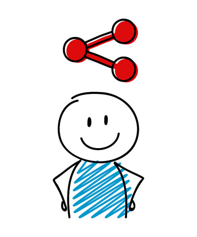 分享(社交媒体)图标与smiley stickman。向量。