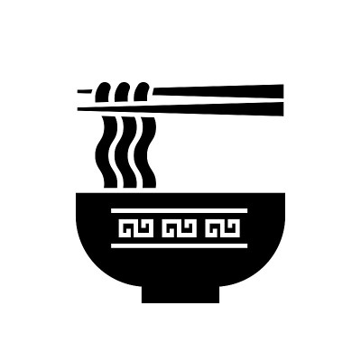拉面图标。用筷子夹面条。