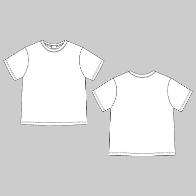 技术草图空白男女通用t恤。服装t恤CAD设计模板。