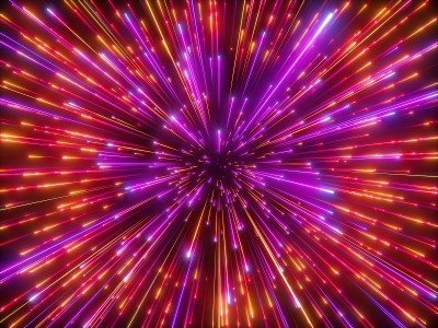 3d渲染，红色烟花，大爆炸，星系，抽象的宇宙背景，陨星，天体宇宙，宇宙之美，光速，霓虹红外光，外太空