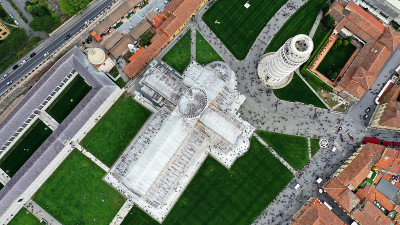 Aerial view of the Leaning Tower of Pisa, Cathedra