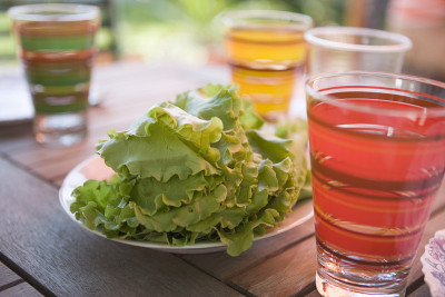 夏日清爽鸡尾酒配新鲜生菜