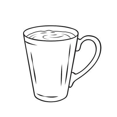 一杯茶。素描用线画的素描