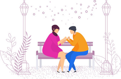 夫妻相爱。在街上浪漫的相遇。