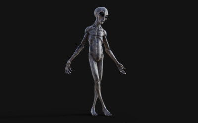 一个灰色的外星人在黑暗的背景和剪切路径。